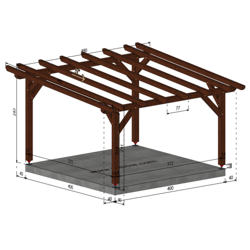 AGADIR Pergola Pente 5°, lxL 4x4m SAPIN AUTOCLAVE MARRON