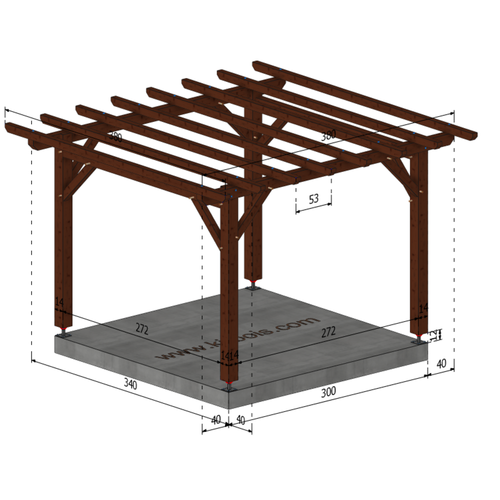 FES Pergola toit plat, lxL 3x3m SAPIN AUTOCLAVE MARRON