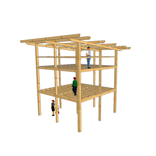 idée de Structure REF TOURS / Structure Poteaux-poutres 6 m x 6 m sur 2 niveaux avec étage et terrasse couverte