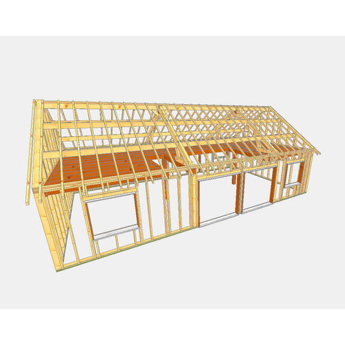 CHAMPEIX / EN DEBIT / idée de Structure Ossature Bois 7.2 m x 12.6 m. Murs et charpente traditionnelle en DEBIT avec des numéros. 100m2 environ selon vos aménagements.