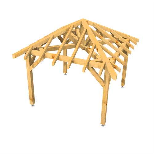 Auvent 4 pans modèle DEAUVILLE / 3.0 x 3.0m sapin poteaux 14x14cm
