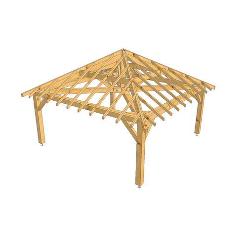 Auvent 4 pans modèle SAINT RAPHAEL / 5.0 x 5.0m sapin poteaux 14x14cm