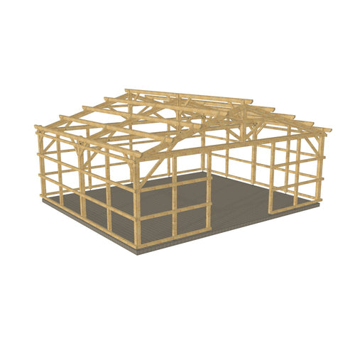 Hangar bois modèle PORTO FERMABLE / 2 pans 12.0 x 10.20m 17° de pente SANS BARDAGE
