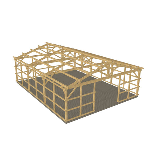 Hangar bois modèle SETUBAL FERMABLE / 2 pans 12.0 x 15.20m 17° de pente SANS BARDAGE
