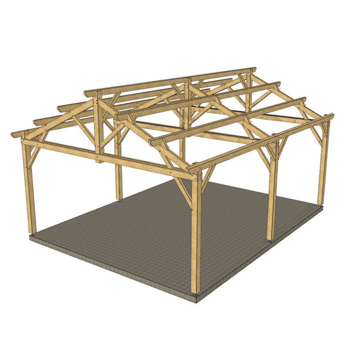 Hangar bois modèle FARO / 2 pans 8.0 x 10.20m 25° de pente
