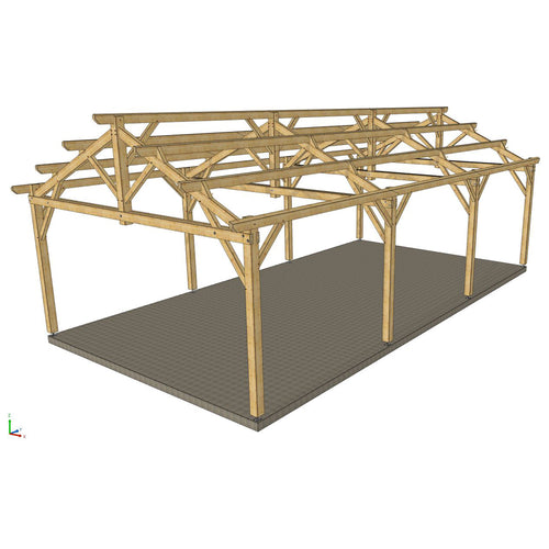 Hangar bois modèle LISBONNE / 2 pans 8.0 x 15.20m 25° de pente