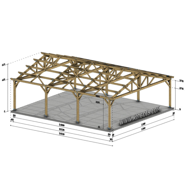 ALBUFEIRA Hangar bois Ouvert / 2 pans  13.0 x 15.20m 17° de pente