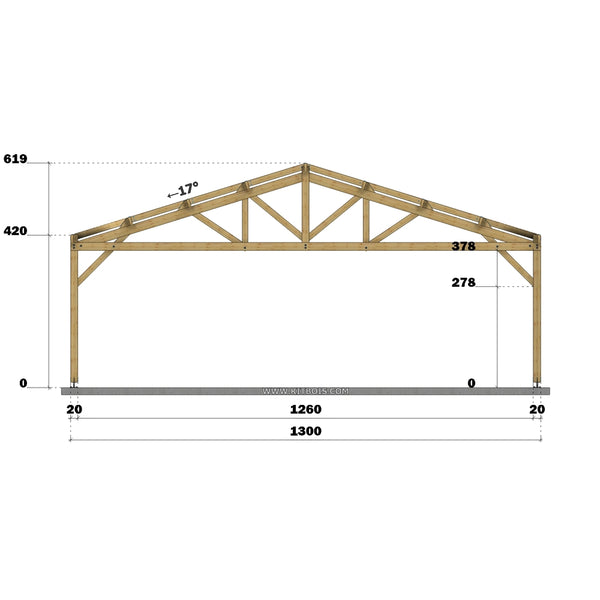 ALBUFEIRA Hangar bois Ouvert / 2 pans  13.0 x 15.20m 17° de pente