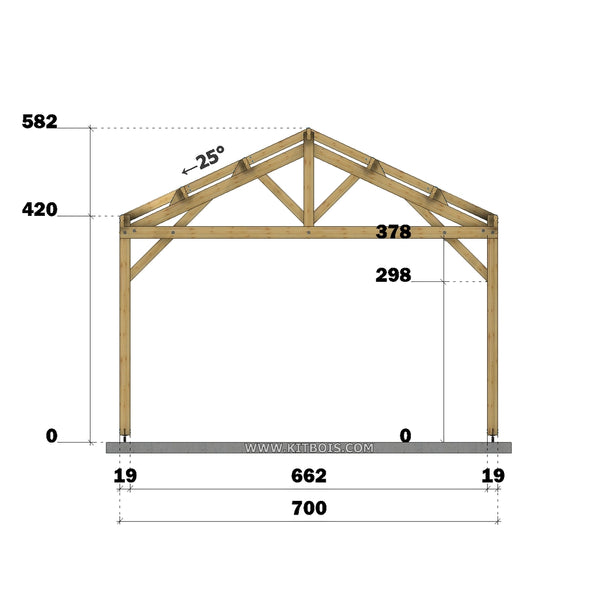 AMADORA Hangar bois Ouvert / 2 pans  7.0 x 15.19m 25° de pente