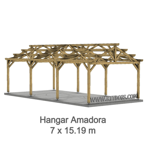 AMADORA Hangar bois Ouvert / 2 pans  7.0 x 15.19m 25° de pente