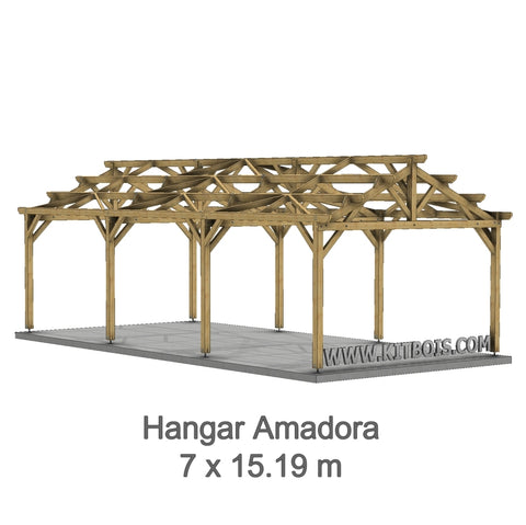 AMADORA Hangar bois Ouvert / 2 pans  7.0 x 15.19m 25° de pente