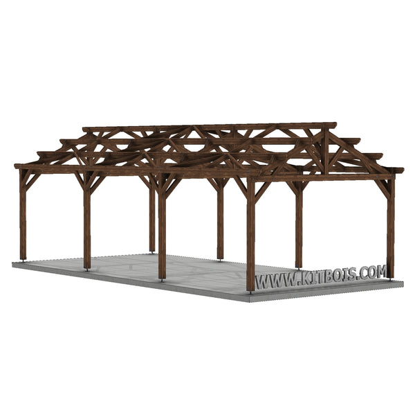 AMADORA Hangar bois Ouvert / 2 pans  7.0 x 15.19m 25° de pente