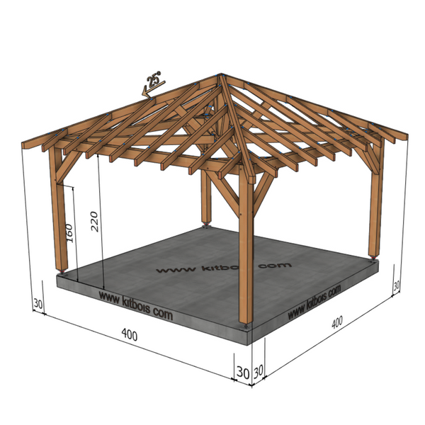 ANKARA Auvent 4 pans, lxL 4x4m SAPIN