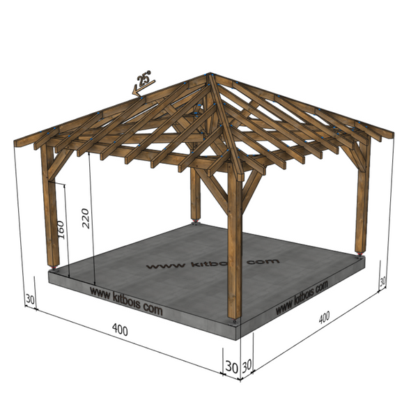 ANKARA Auvent 4 pans, lxL 4x4m SAPIN