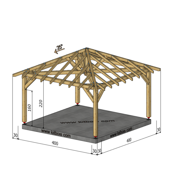 ANKARA Auvent 4 pans, lxL 4x4m SAPIN