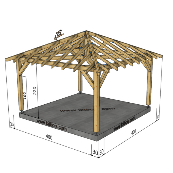 ANKARA Auvent 4 pans, lxL 4x4m SAPIN