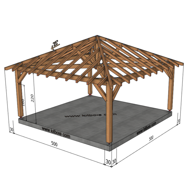 ANTALYA Auvent 4 pans, lxL 5x5m SAPIN