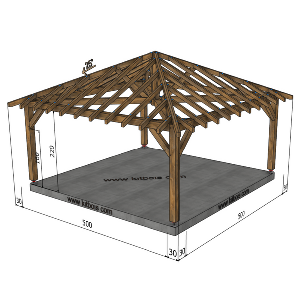 ANTALYA Auvent 4 pans, lxL 5x5m SAPIN