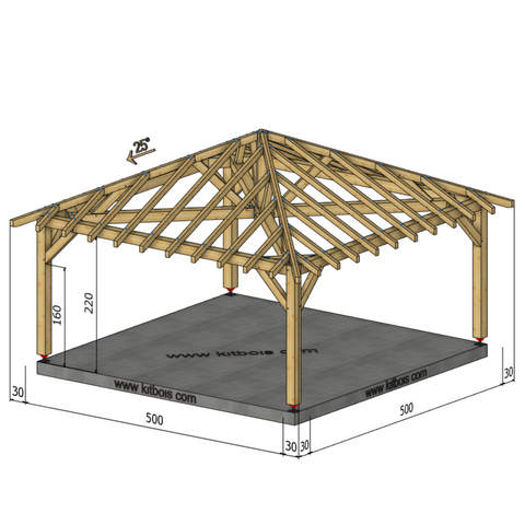 ANTALYA Auvent 4 pans, lxL 5x5m SAPIN