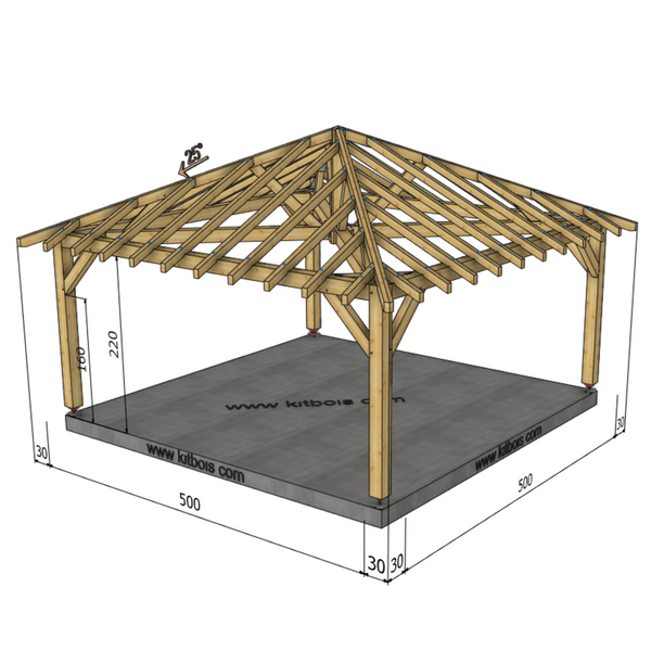 ANTALYA Auvent 4 pans, lxL 5x5m SAPIN