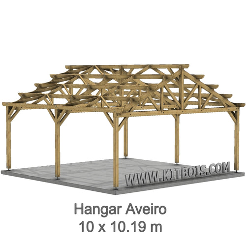AVEIRO Hangar bois Ouvert / 2 pans  10.0 x 10.19m 25° de pente