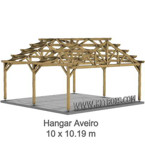 AVEIRO Hangar bois Ouvert / 2 pans  10.0 x 10.19m 25° de pente