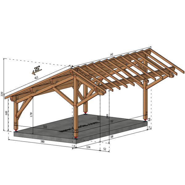 ALLAN Auvent 2 pentes inégales, lxL 3.5x5.8m SAPIN