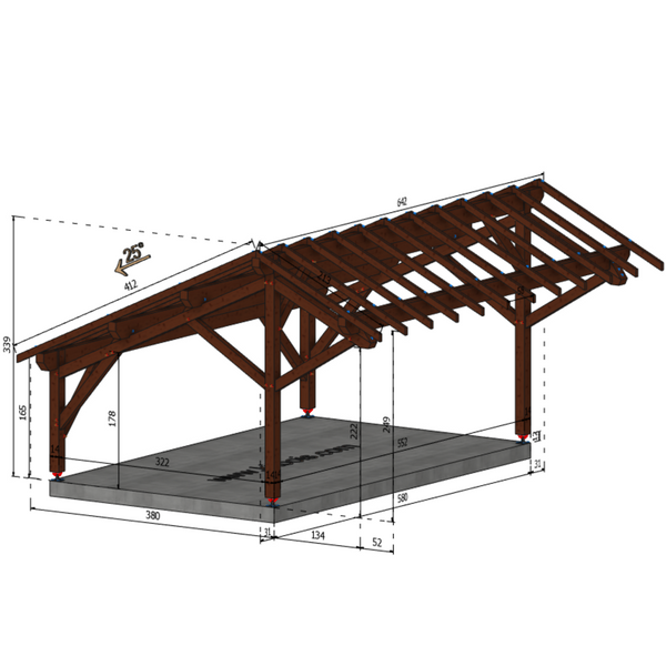 ALLAN Auvent 2 pentes inégales, lxL 3.5x5.8m SAPIN