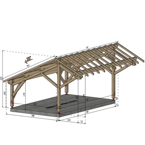 ALLAN Auvent 2 pentes inégales, lxL 3.5x5.8m SAPIN