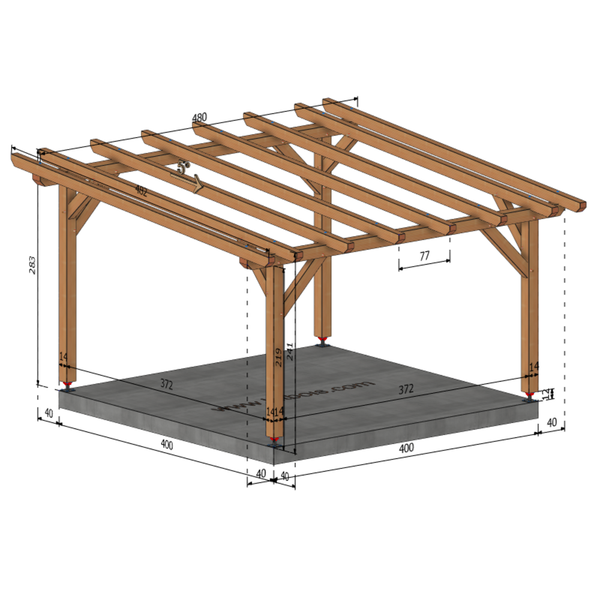 AGADIR Pergola Pente 5°, lxL 4x4m SAPIN AUTOCLAVE MARRON