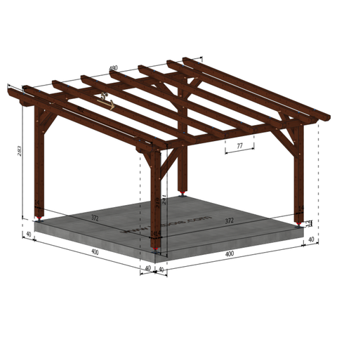 AGADIR Pergola Pente 5°, lxL 4x4m SAPIN AUTOCLAVE MARRON