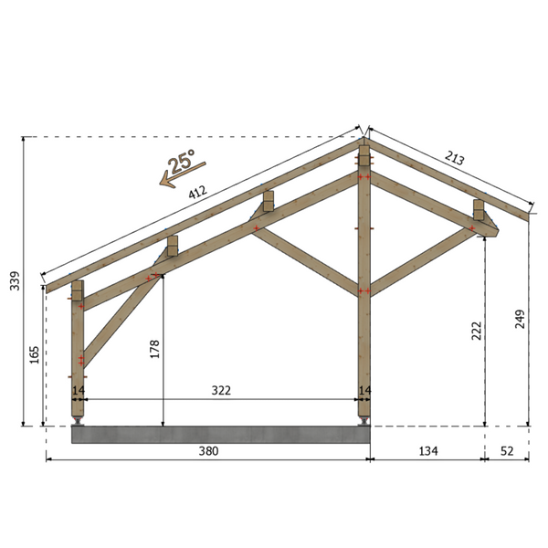 ALLAN Auvent 2 pentes inégales, lxL 3.5x5.8m SAPIN