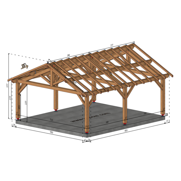 APREMONT Auvent 2 pans, lxL 5.5x6.5m SAPIN