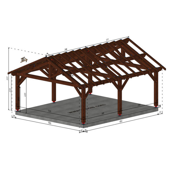 APREMONT Auvent 2 pans, lxL 5.5x6.5m SAPIN