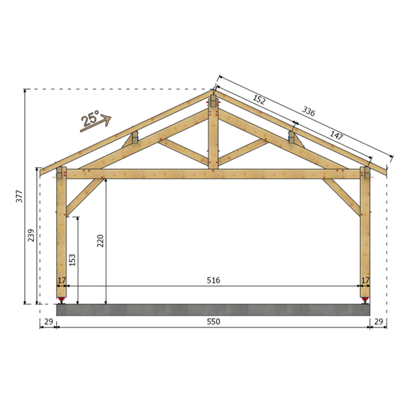 APREMONT Auvent 2 pans, lxL 5.5x6.5m SAPIN