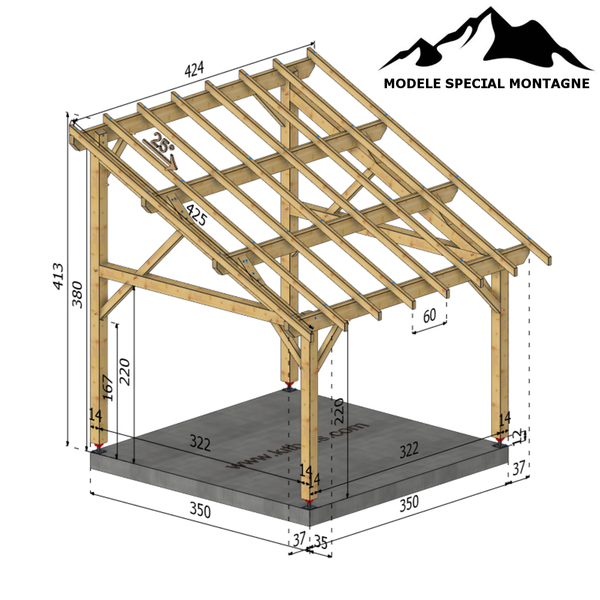 AREZZO-MONTAGNE Auvent monopente, lxL 3.5x3.5m SAPIN / Livraison OFFERTE