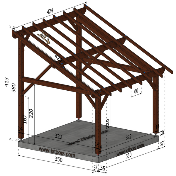 AREZZO Auvent monopente, lxL 3.5x3.5m SAPIN