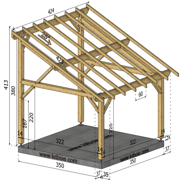 AREZZO Auvent monopente, lxL 3.5x3.5m SAPIN