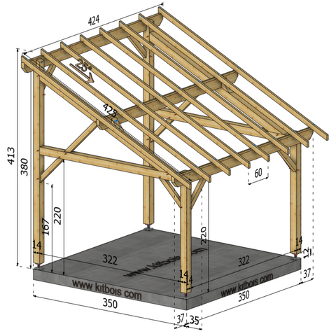 AREZZO Auvent monopente, lxL 3.5x3.5m SAPIN