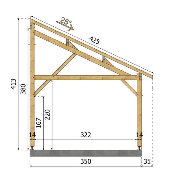AREZZO Auvent monopente, lxL 3.5x3.5m SAPIN