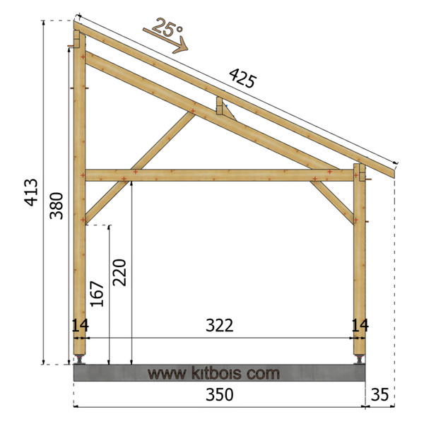 AREZZO Auvent monopente, lxL 3.5x3.5m SAPIN