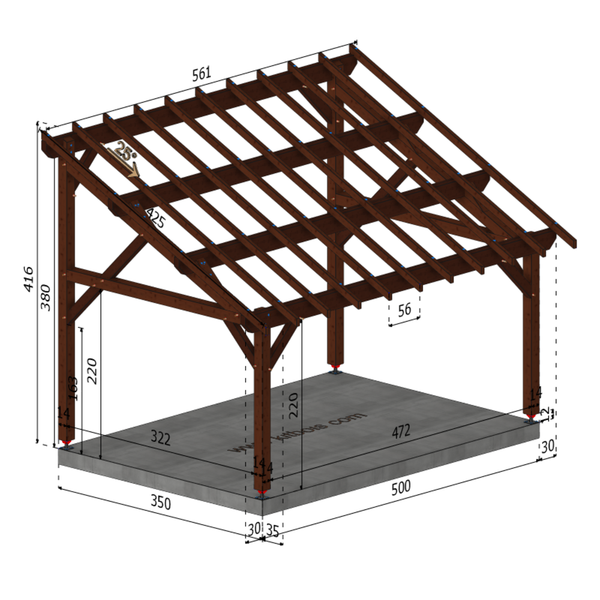 ASSISE Auvent monopente, lxL 3.5x5m SAPIN