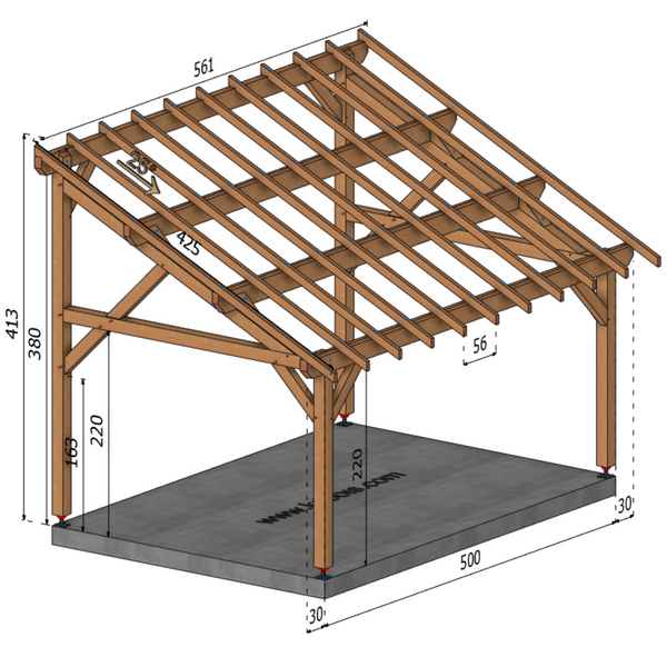 ASSISE Auvent monopente, lxL 3.5x5m SAPIN