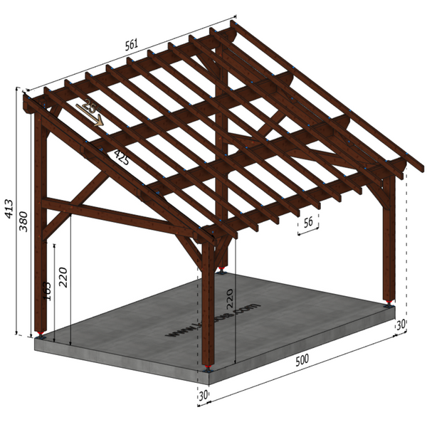 ASSISE Auvent monopente, lxL 3.5x5m SAPIN
