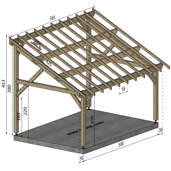 ASSISE Auvent monopente, lxL 3.5x5m SAPIN