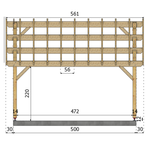 ASSISE Auvent monopente, lxL 3.5x5m SAPIN