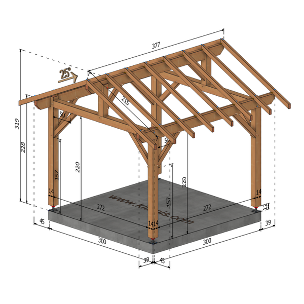 MEURSANGES Auvent 2 pans, lxL 3x3m SAPIN