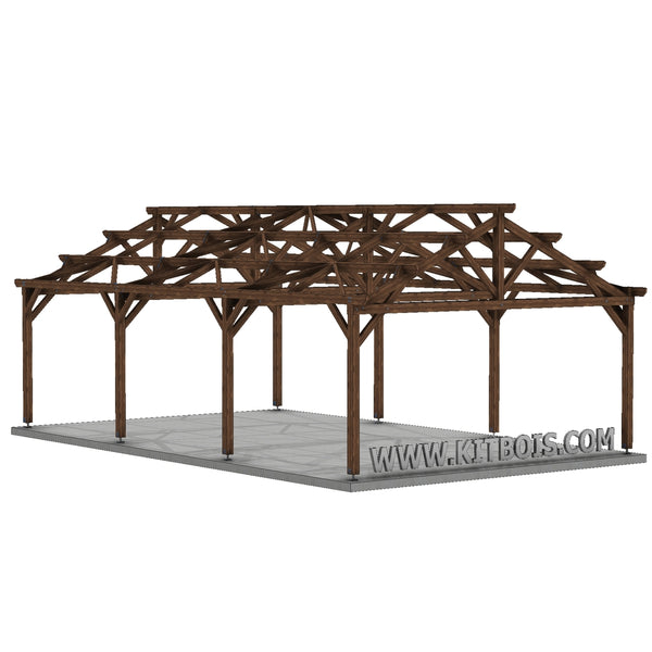 BARREIRO Hangar bois Ouvert / 2 pans  9.0 x 15.19m 25° de pente