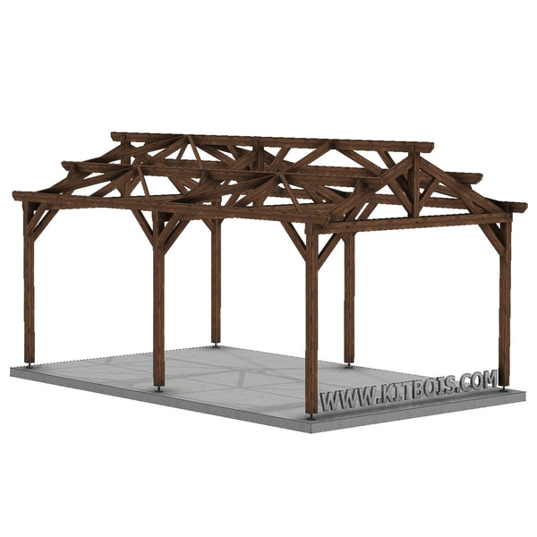 BRAGA Hangar bois Ouvert / 2 pans  6.0 x 10.17m 25° de pente