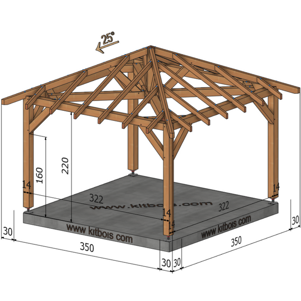 BURSA Auvent 4 pans, lxL 3.5x3.5m SAPIN